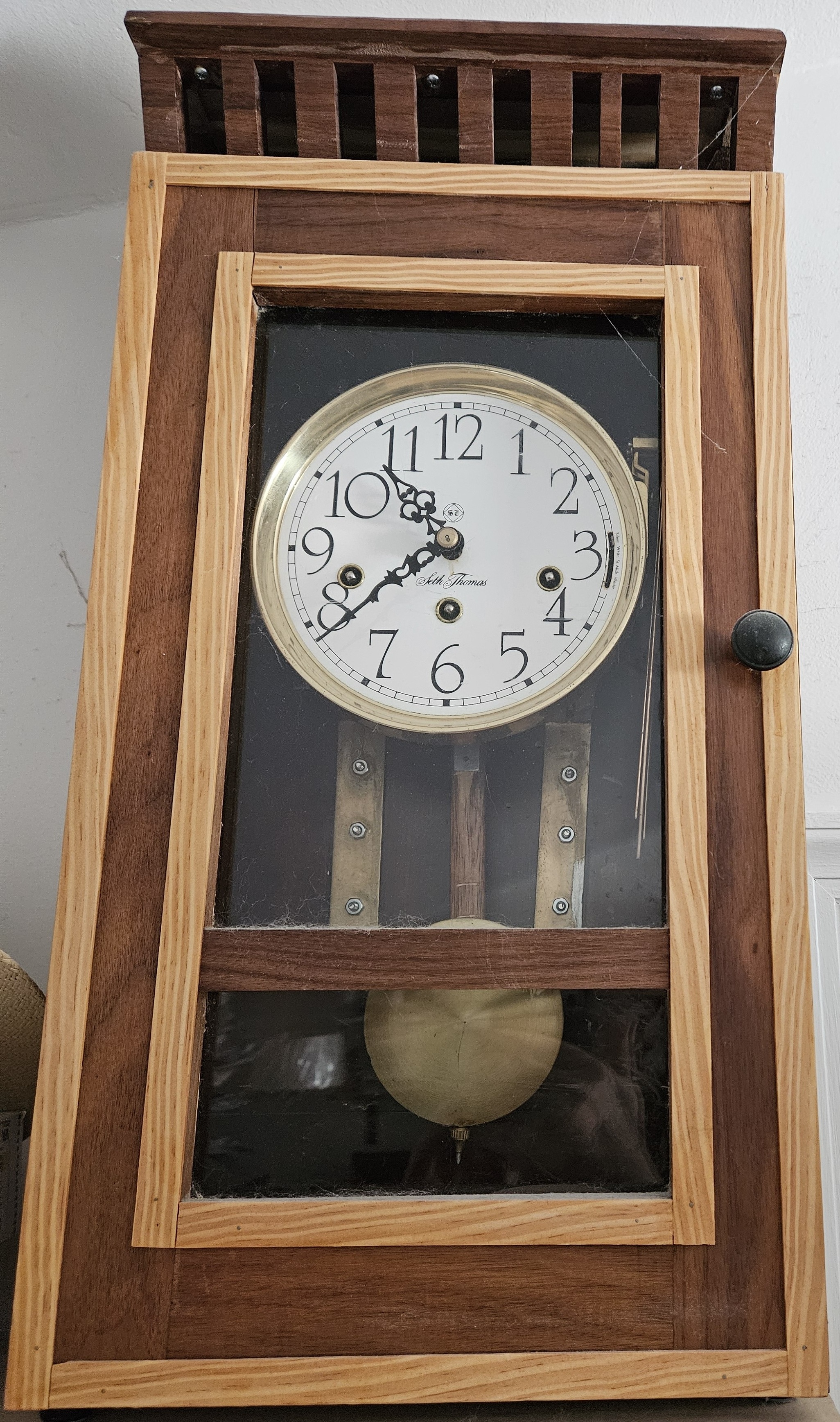 Walnut Seth Thomas homemade triple-chime pendulum clock